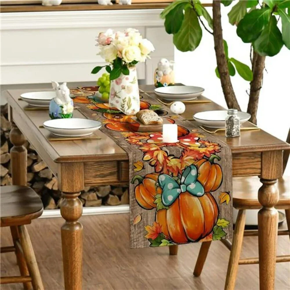 Fall Table Runner 13x72 Pumpkin Farmhouse Thanksgiving Autumn Kitchen Table Deco